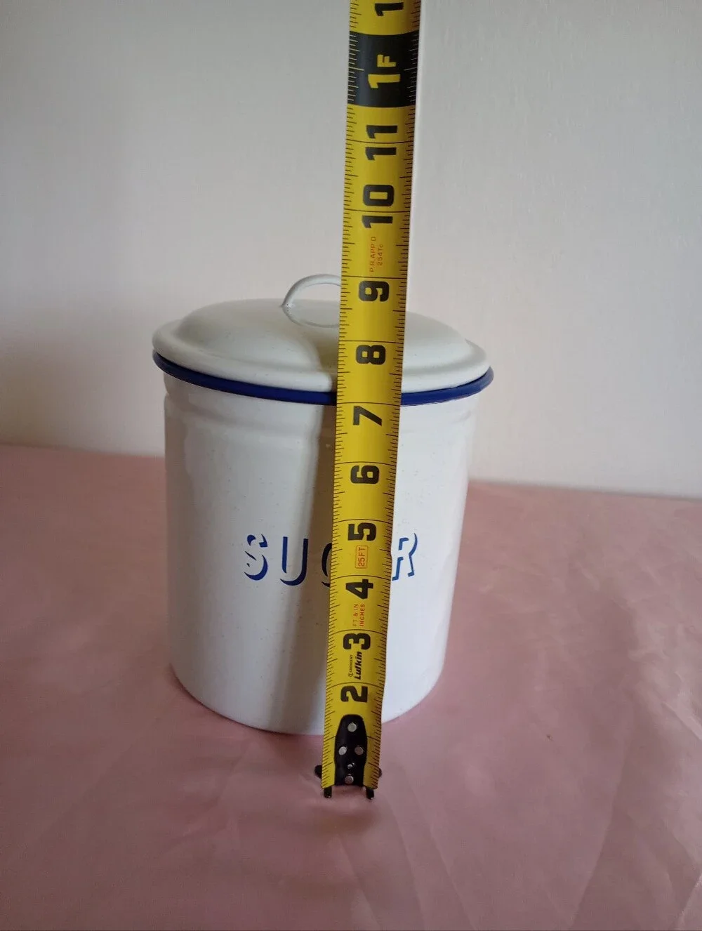 Vintage Pottery Barn Blue Speckled Enamelware Sugar Canister